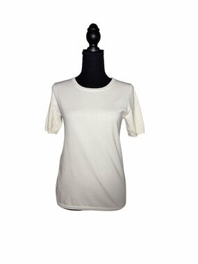 Ann Taylor Cream Short Sleeve Crewneck Top S (see description for damage)